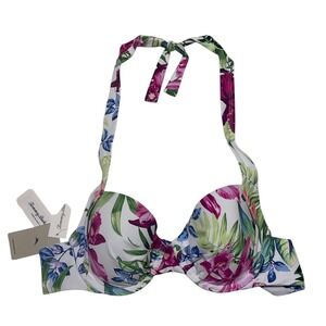 Tommy Bahama Coastal Gardens UV Bra Halter Bikini Swim Top Underwire Floral 34 C